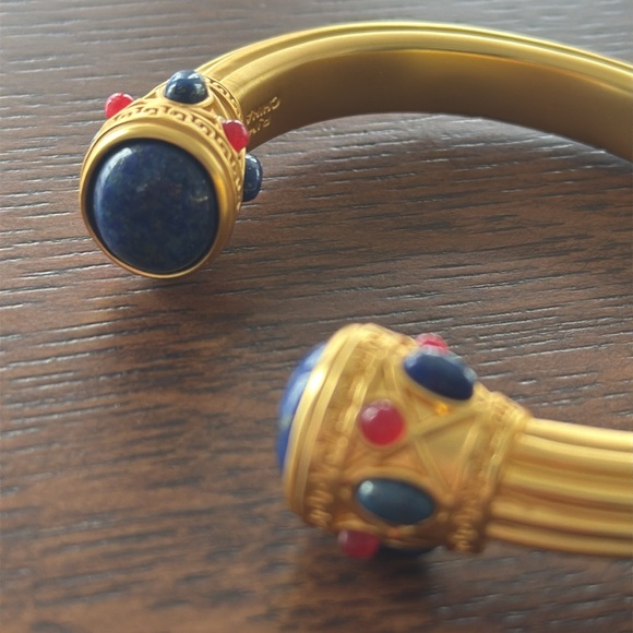 PJM China Gold Tone Greek Key Lapis Ruby Bracelet - Picture 2 of 8